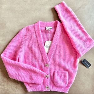 Brand NWT Ganni crystal wool cardigan pink size small